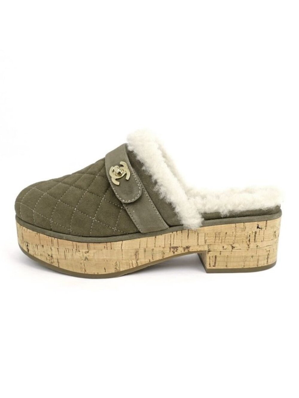 Chanel 21 B Clog Sabot Sandals Khaki Gdhardware Size 36 Shoes